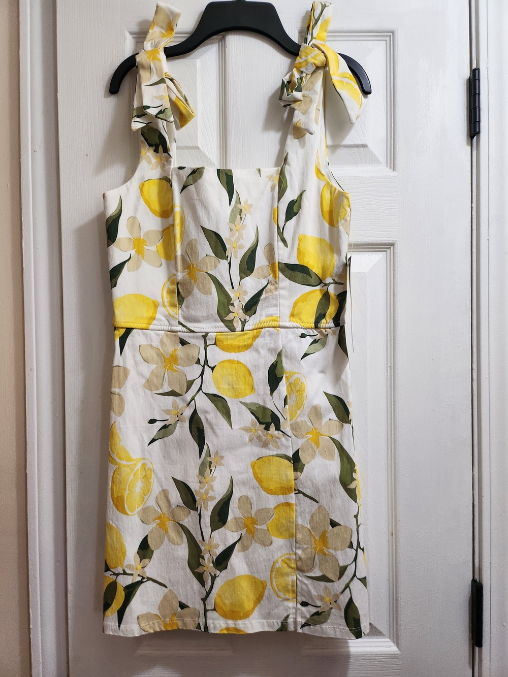 Trixxi White Lemon-Print Tie-Shoulder Mini Dress